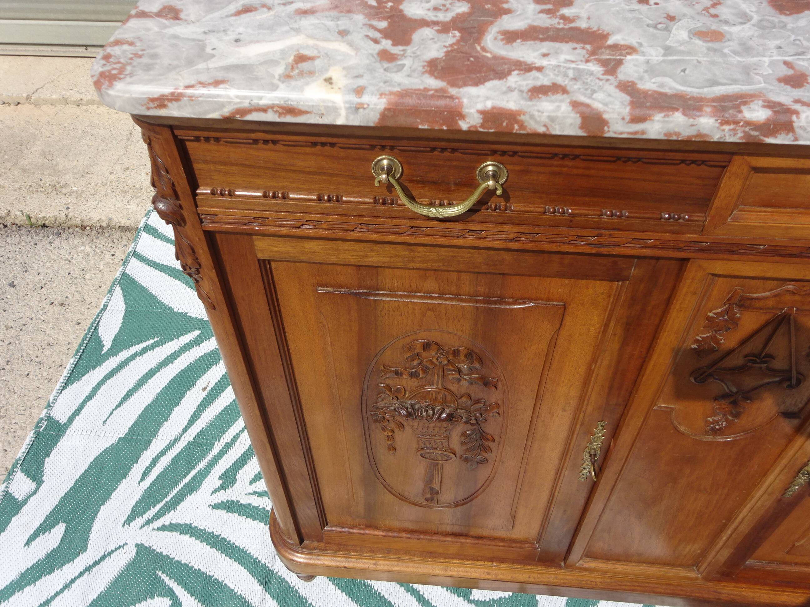 Art Deco walnut sideboard with marble top