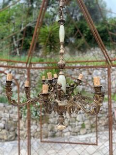 Chandelier with 3 cherubs in bronze and alabaster