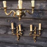 French Vintage Louis XV Style Bronze Candlestick & Sconce Set