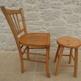Ensemble chaise et tabouret en bois massif