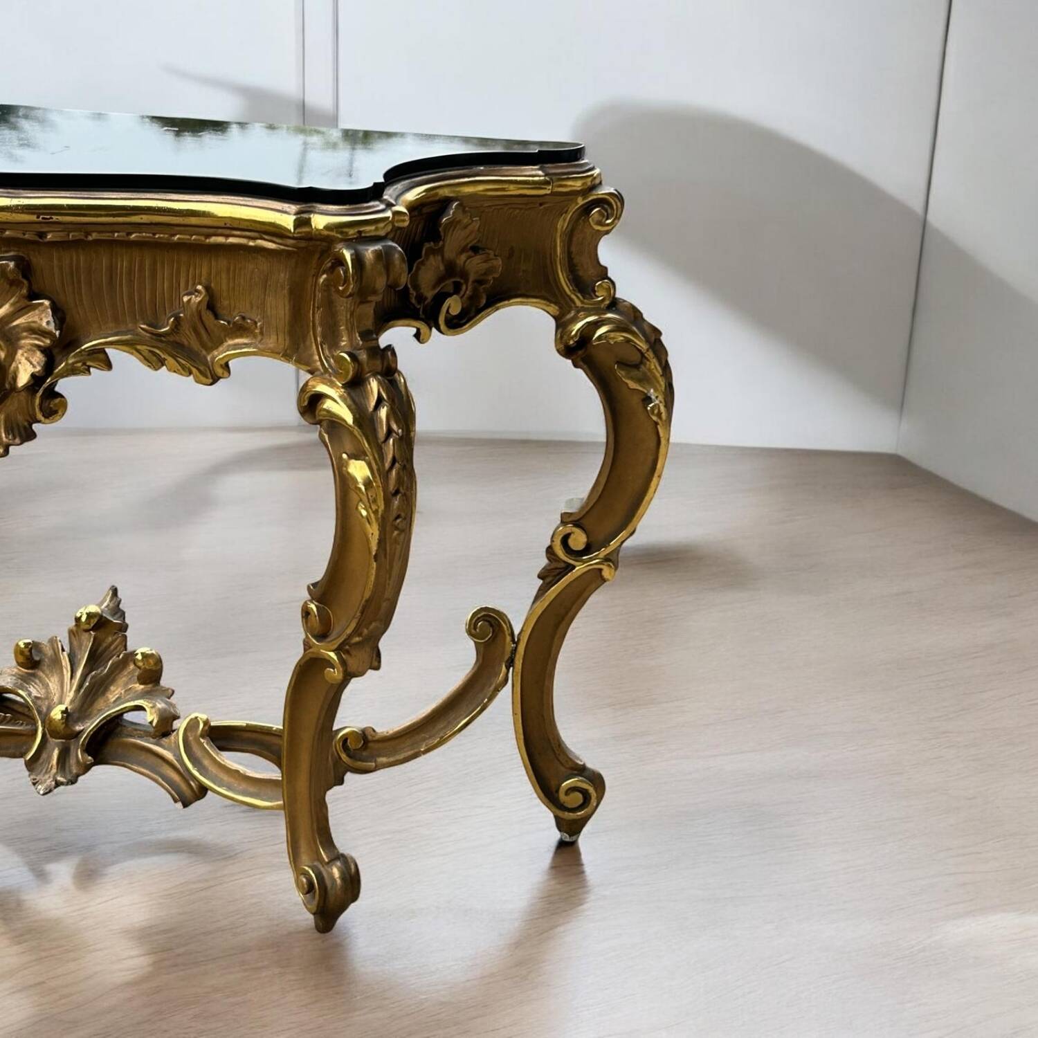 Large italian console in gilded wood in louis xv style, late 19th century, l 158 cm
