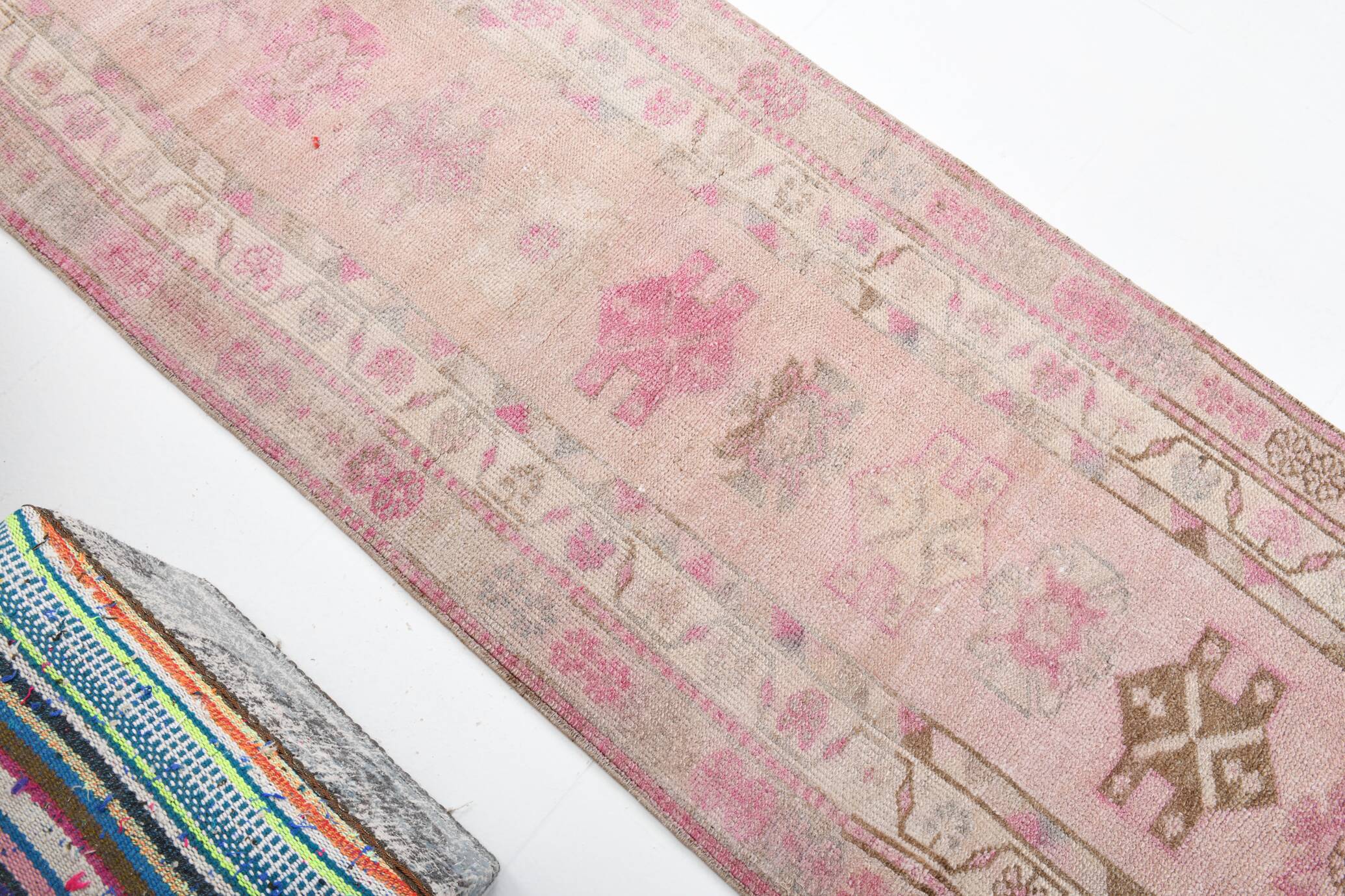 3x12 Soft Pink & Brown Turkish Runner Rug, 86x374CM