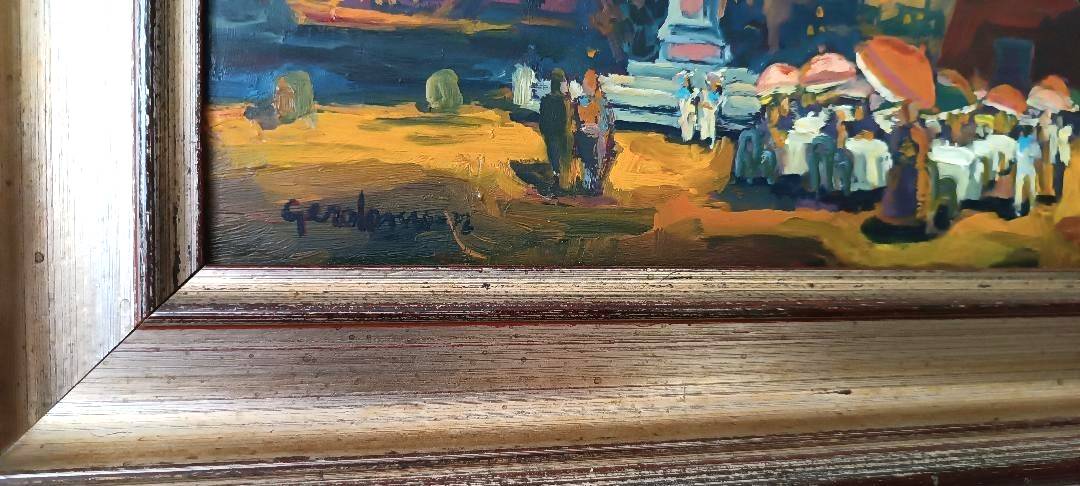 Oil on faesite, square with figures, gerolamo bolli (pisa 1933-2009)