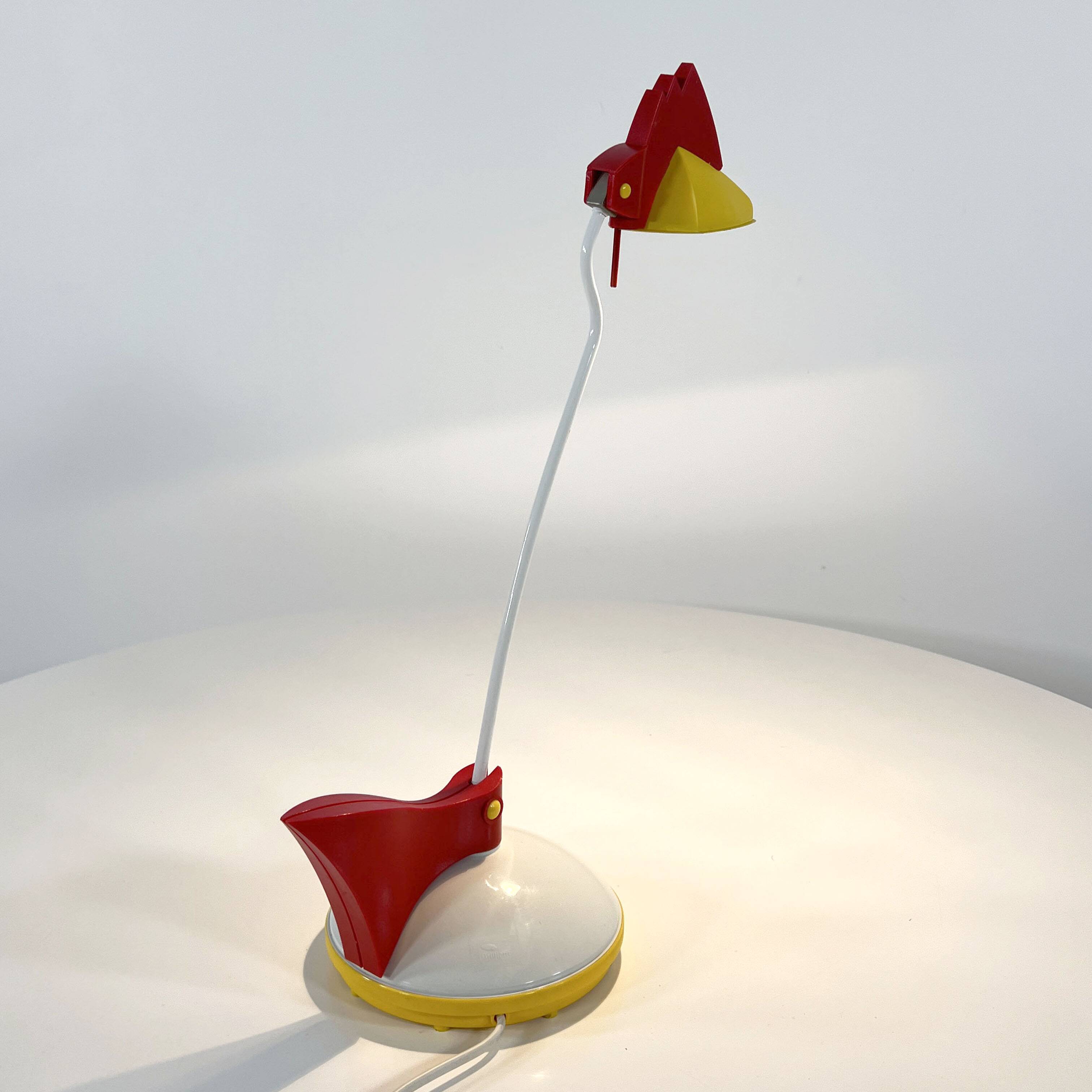 Red and white toucan desk lamp by Brilliant Leuchten Germany, 1980.