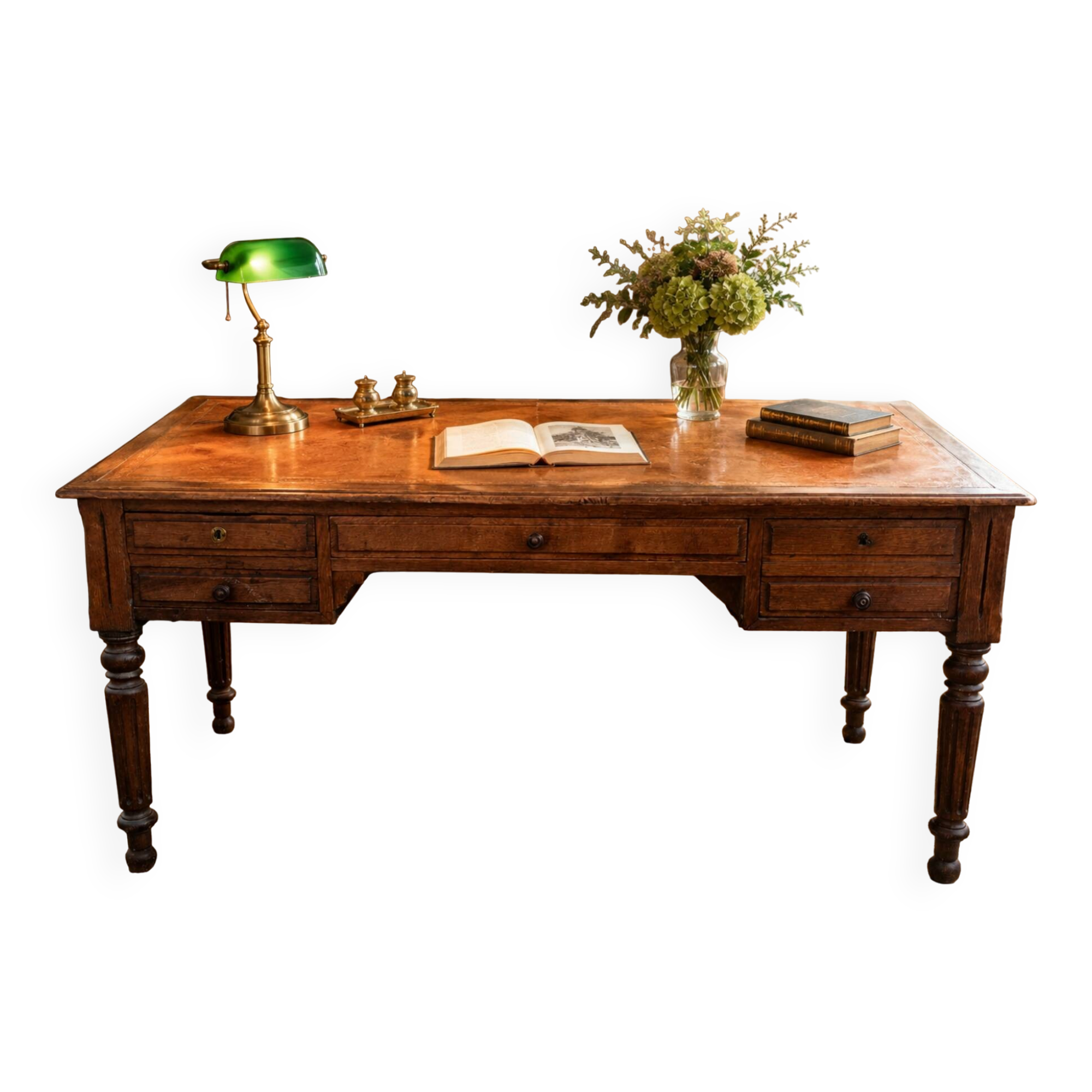 Antique oak desk - leather top