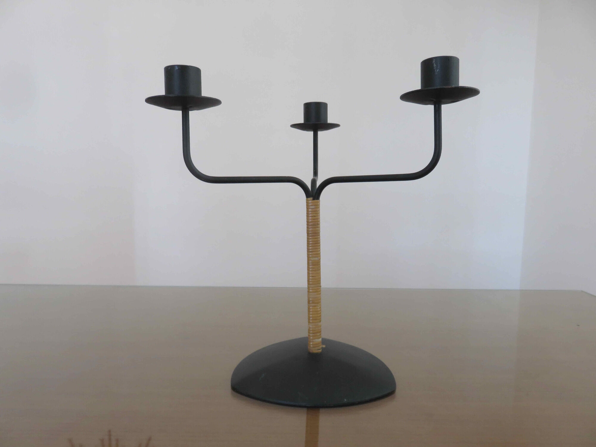 Scandinavian candle holder Laurids Lonborg in metal and rattan 50s 60s