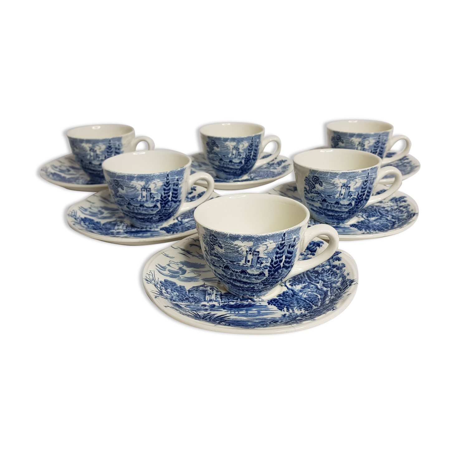Tea set 6 cups and undercups Earthen Gien Wedgwood earthenware