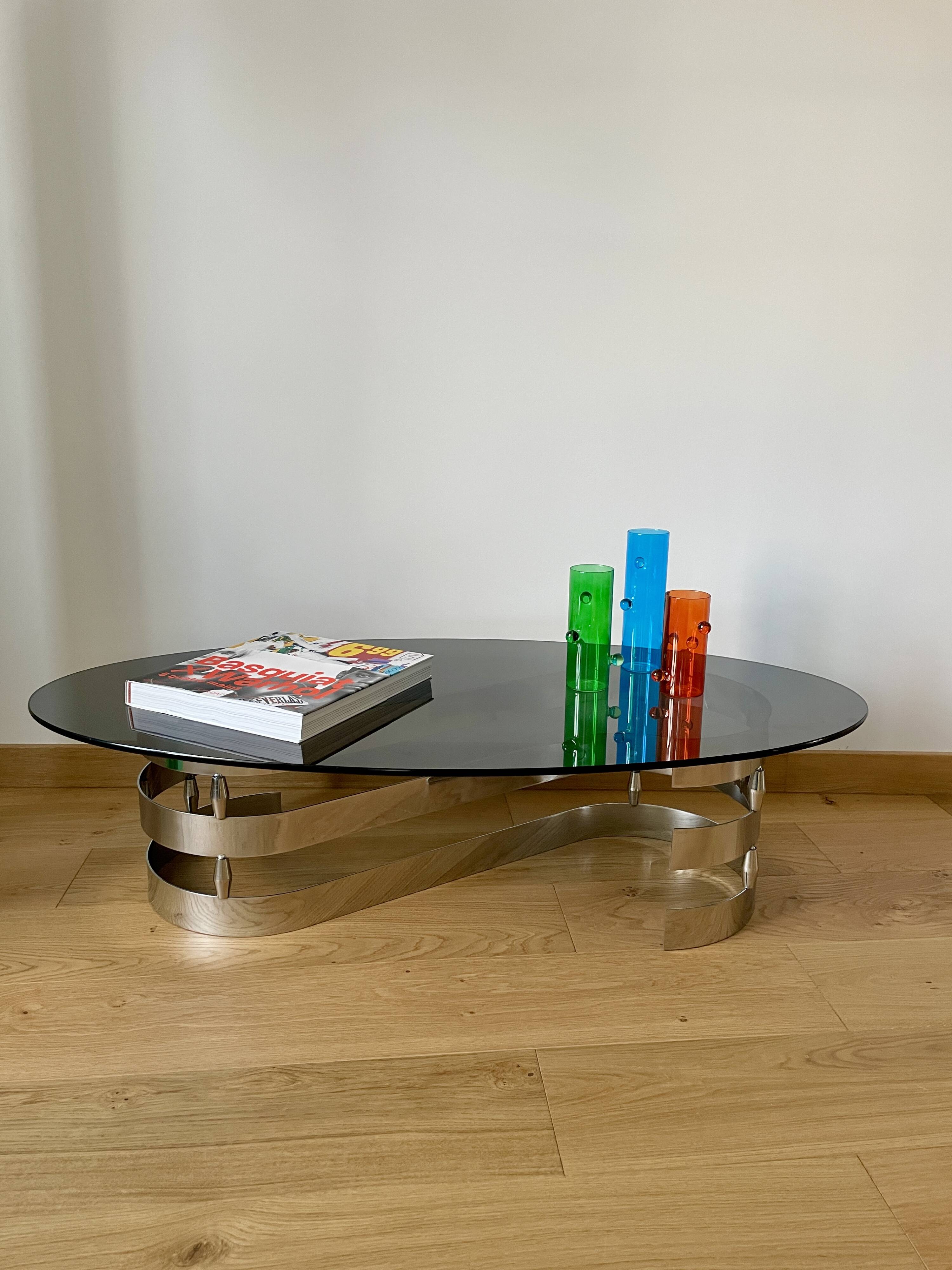Smoked glass and chrome coffee table - Knut Hesterberg
