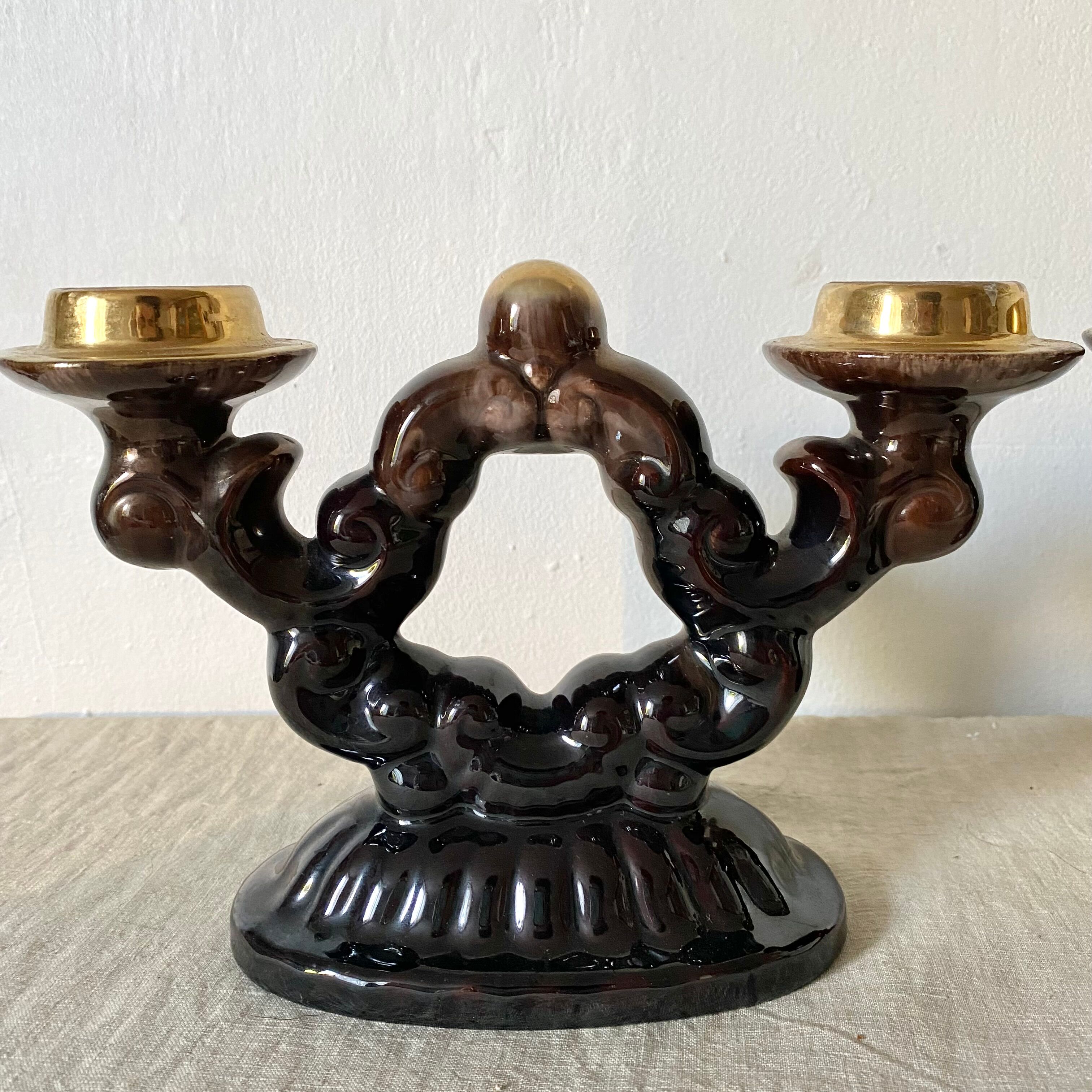 Pair of vintage ceramic candlesticks from the 1950s