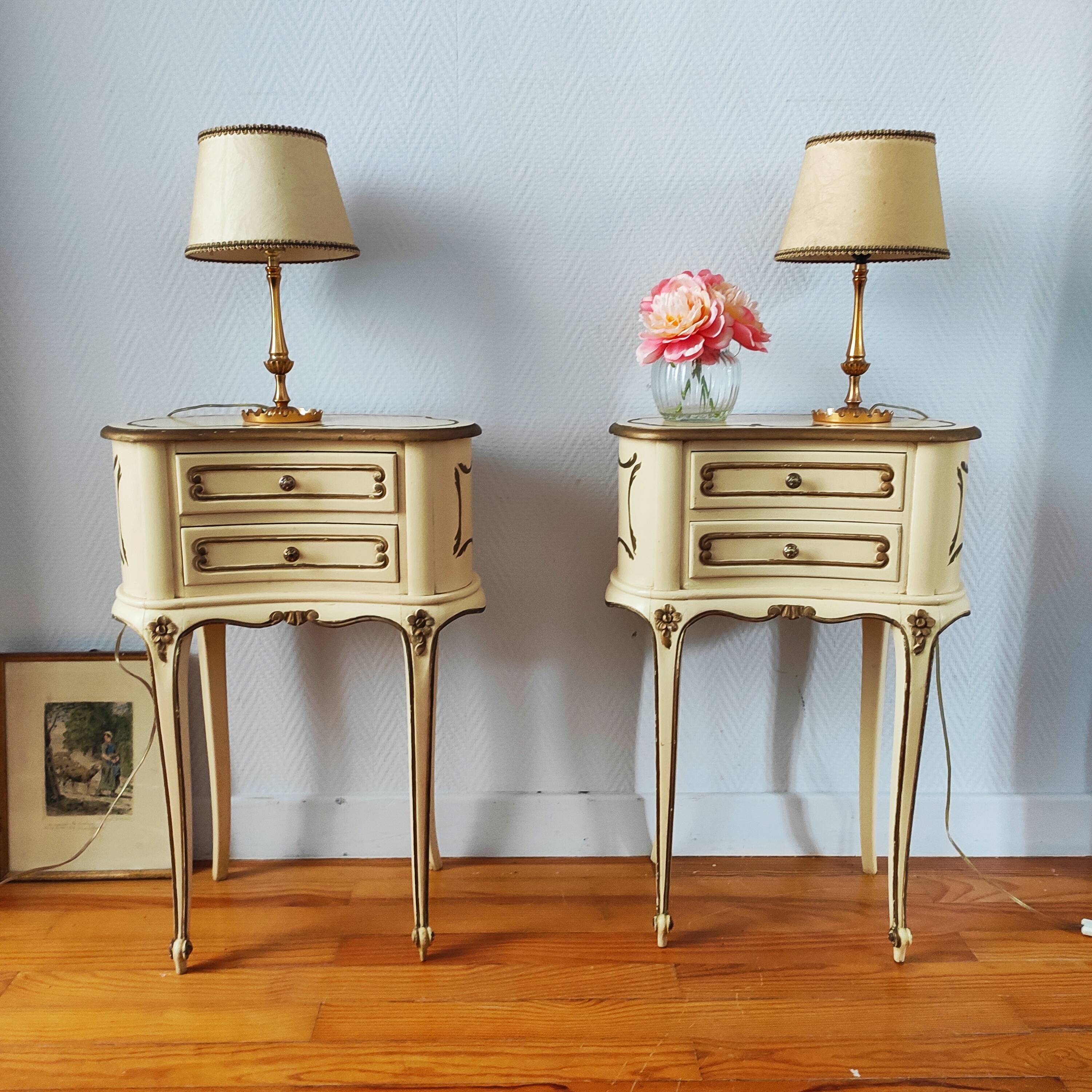 Pair of Louis XV style painted bedside tables