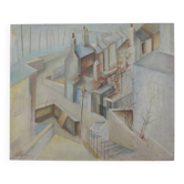 Peinture cubiste des années 1950 St Ives E Kahnii Huile sur toile Dimanche matin