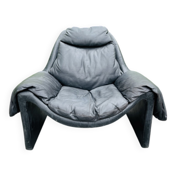 Fauteuil lounge P60 noir par Vittorio Introini pour Saporiti, Italie, années 1960