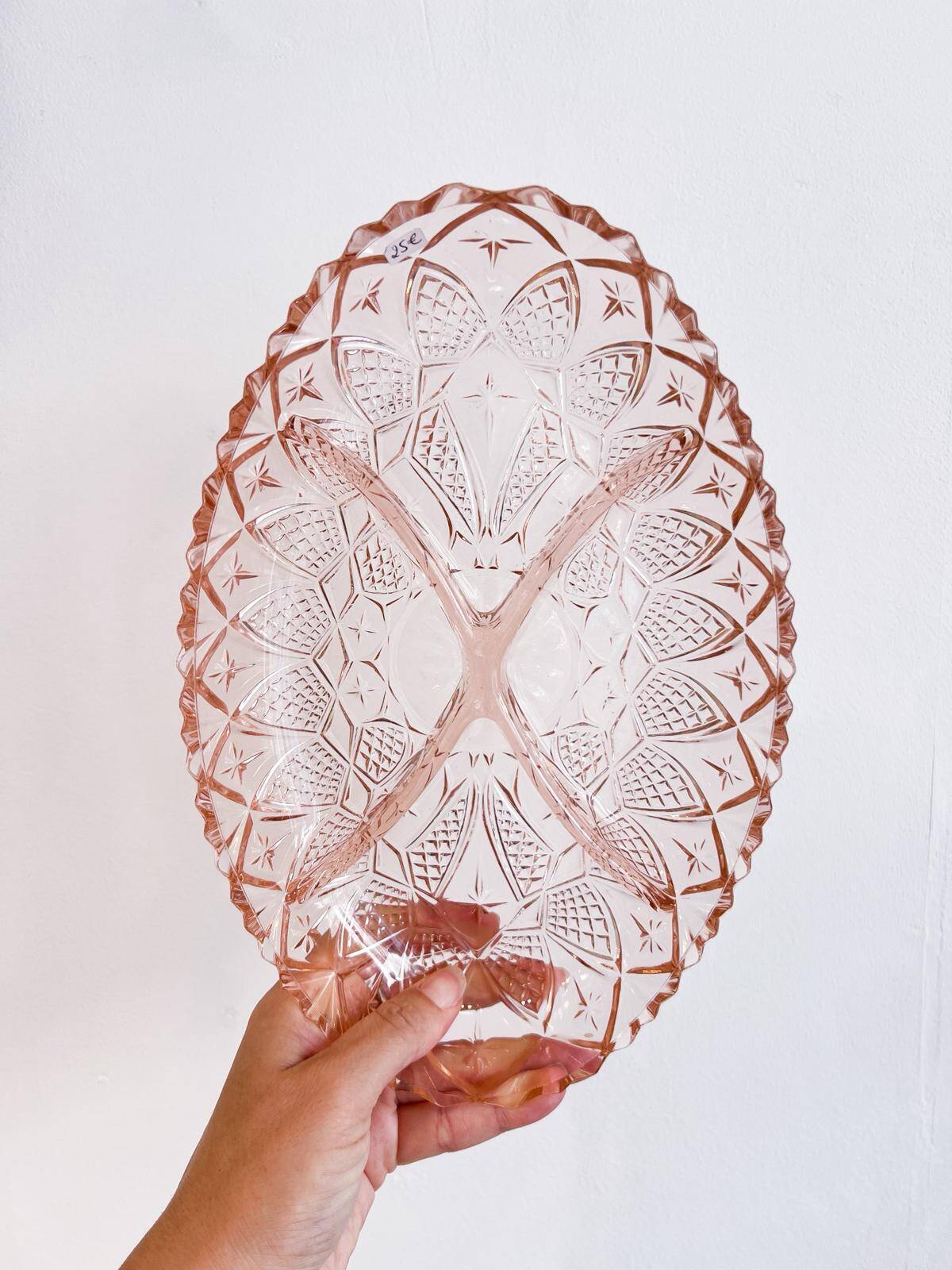 Vintage pink glass compartmentalized dish