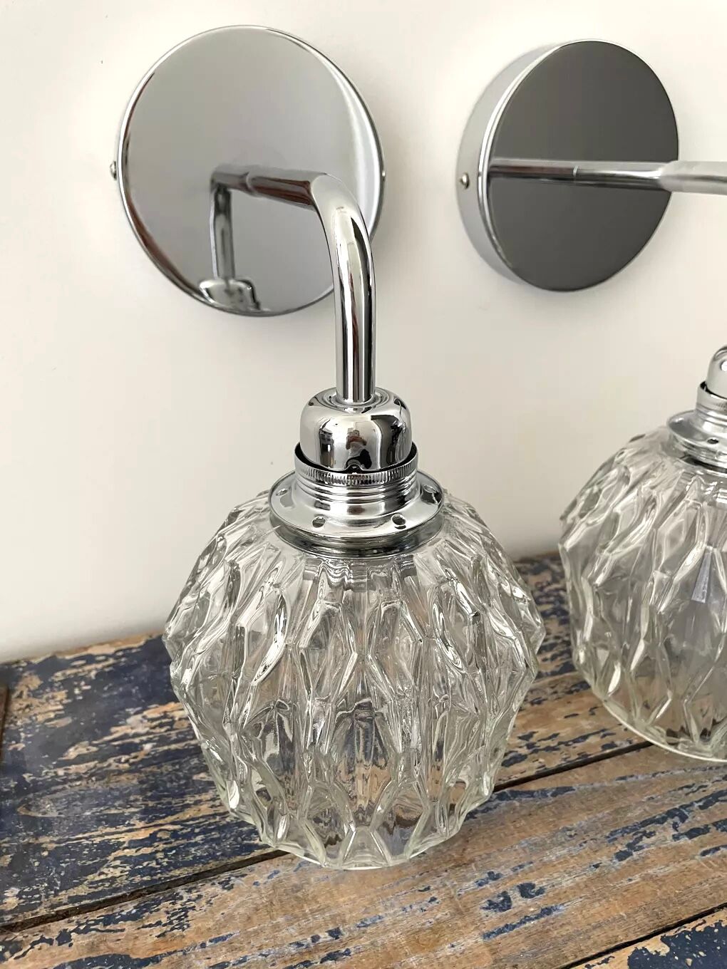 Set of vintage electrified glass wall lamps