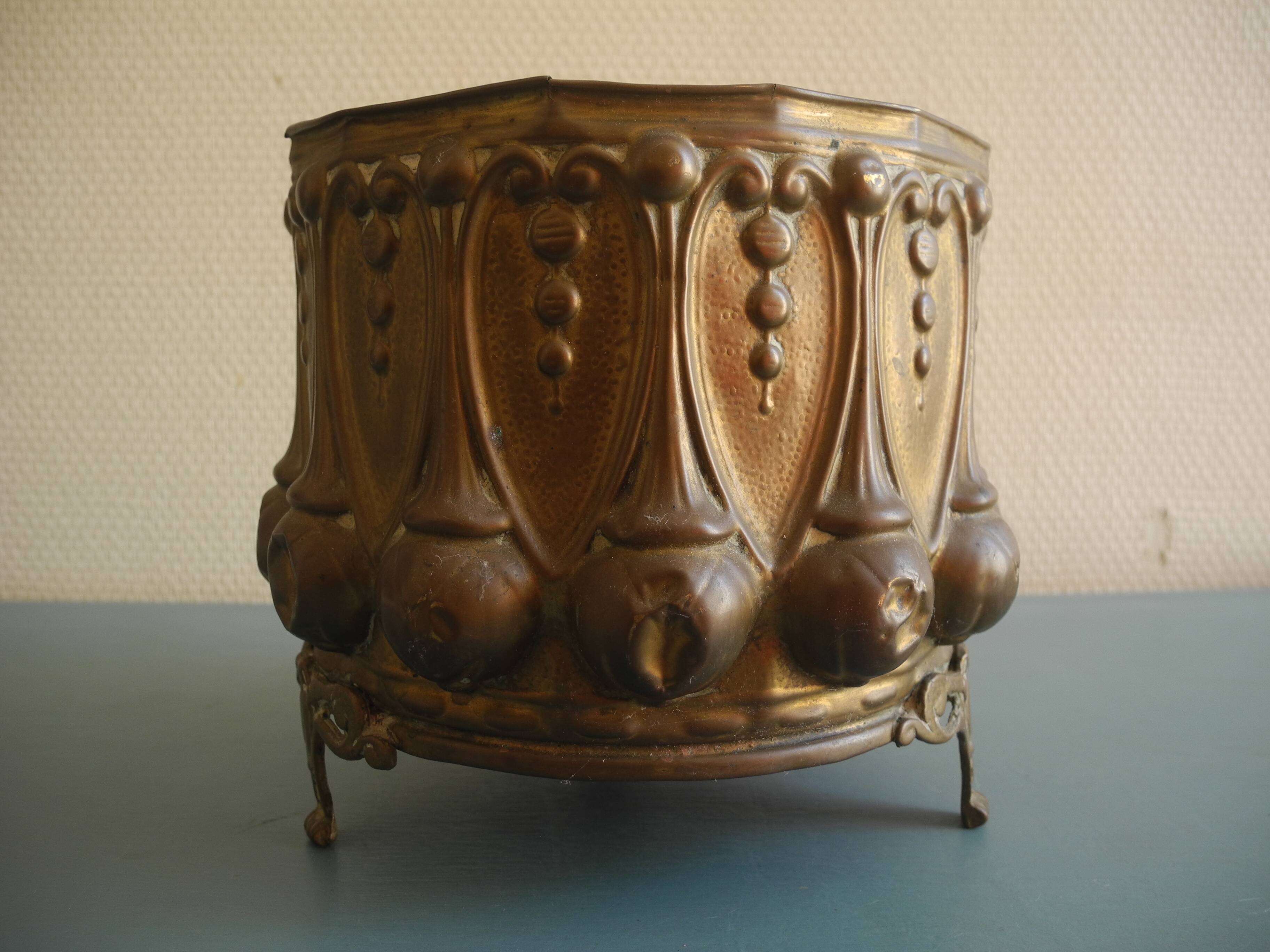 brass cache pot antique decorative planter flower pot
