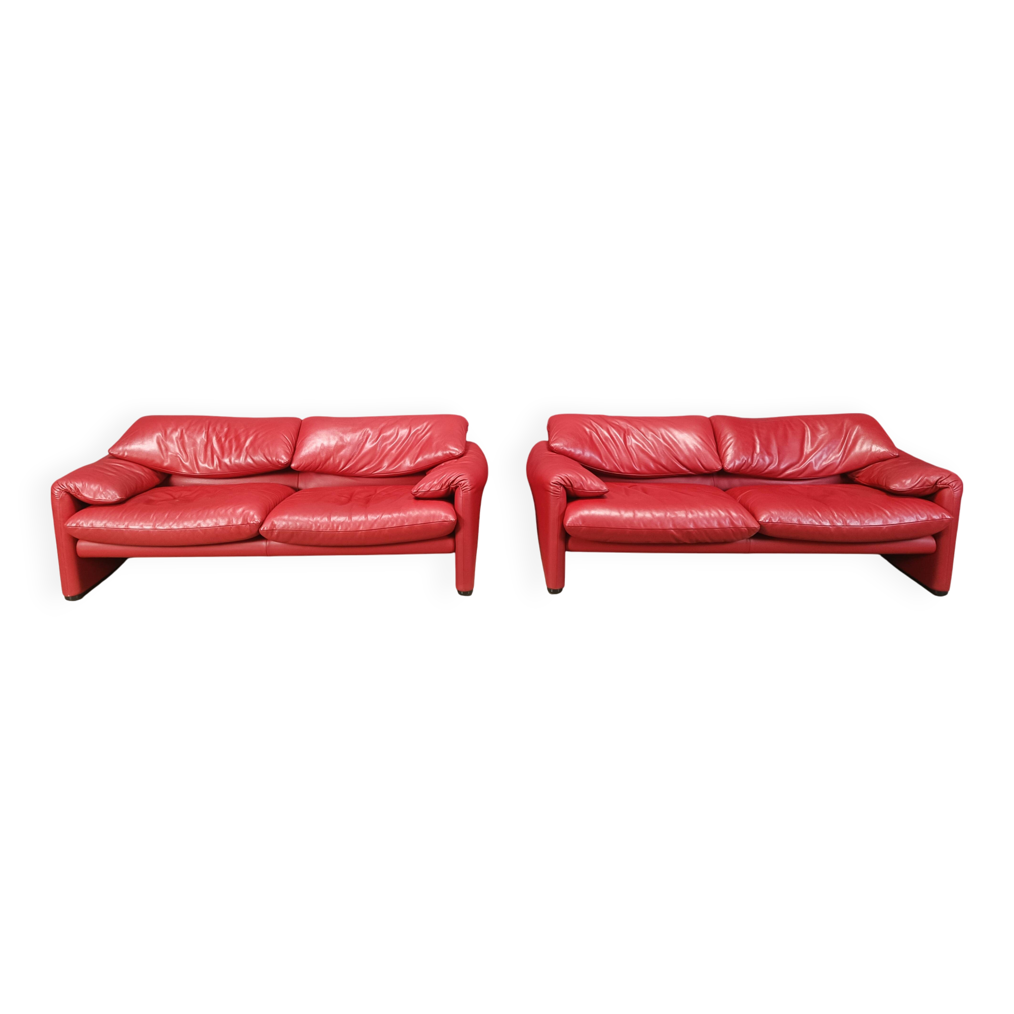 Leather Maralunga sofa set by Vico Magistretti for Cassina, 1980s