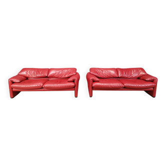 Leather Maralunga sofa set by Vico Magistretti for Cassina, 1980s