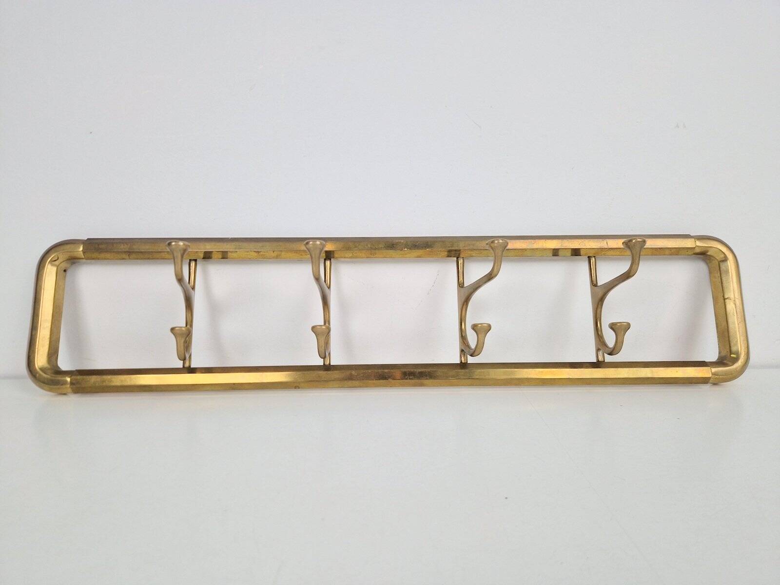 Vintage Art Deco Brass Wall Coat Rack with Folding Hooks, 1930