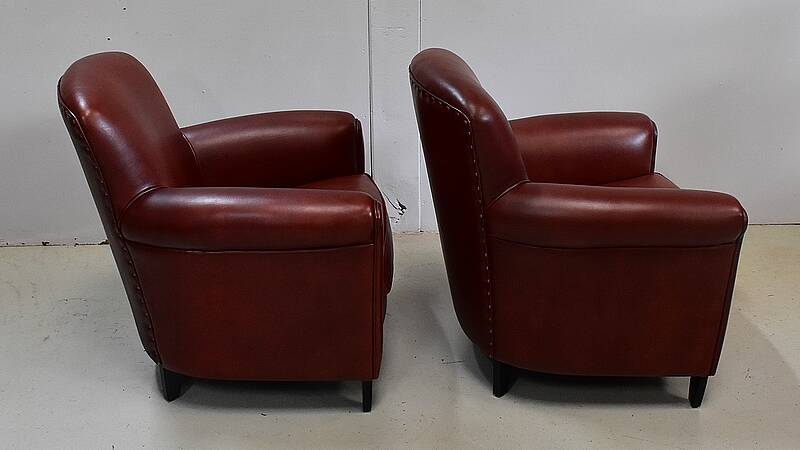 Pair of Small Club Armchairs in Sheepskin - Reproduction
