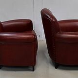 Pair of Small Club Armchairs in Sheepskin - Reproduction