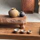 Rectangular solid teak tray with carved edges 40x25