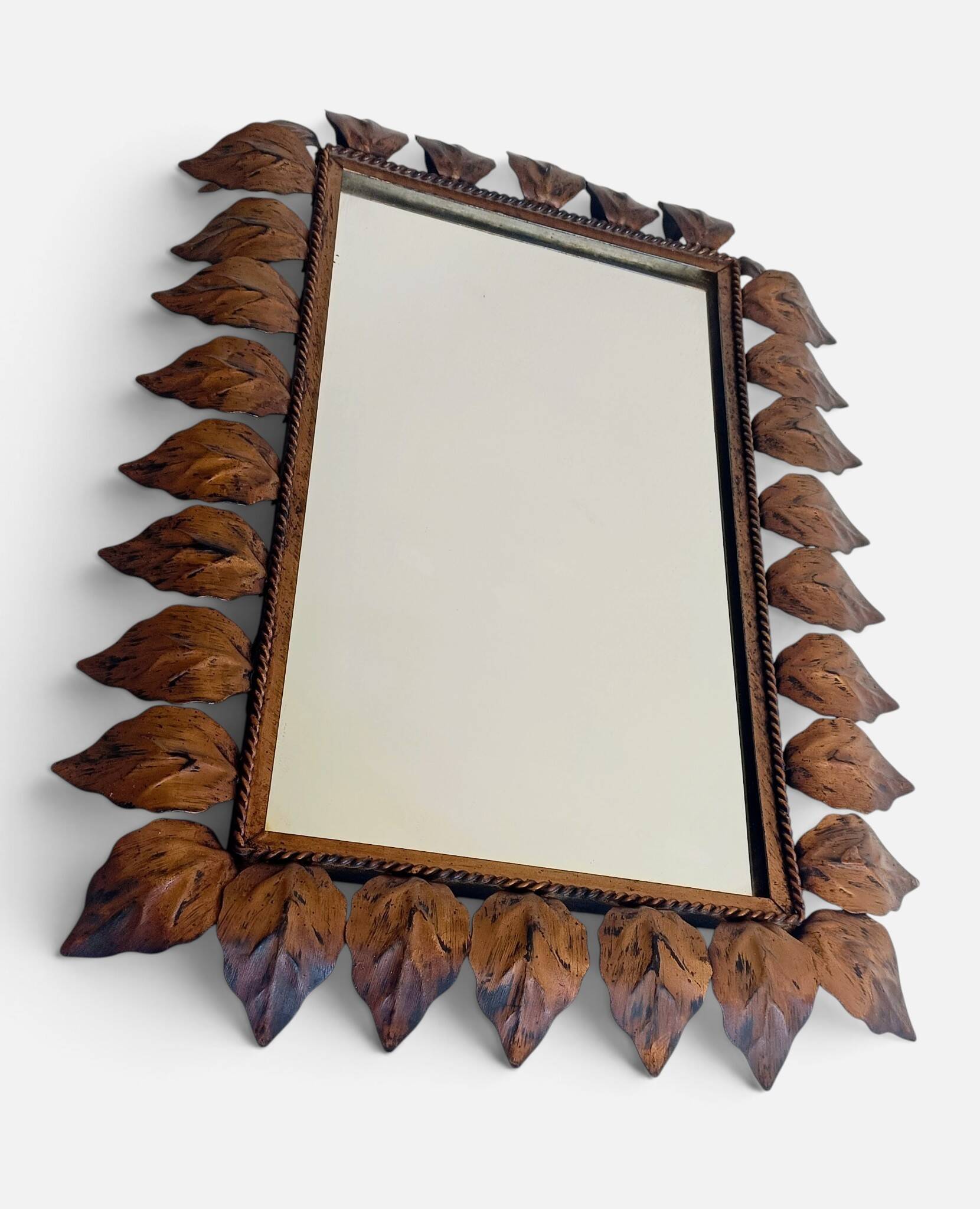 Spanish Mid-Century Wrought Iron Mirror with Foliage Frame, Circa 1950s