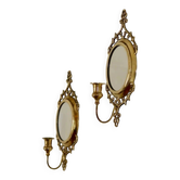 Paire de appliques en laiton suédoises du milieu du siècle avec miroir