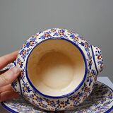 Covered sugar bowl and saucer in ceramic from Alcobaça, Portugal, vintage.