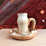 Handmade candle holder in vintage stoneware