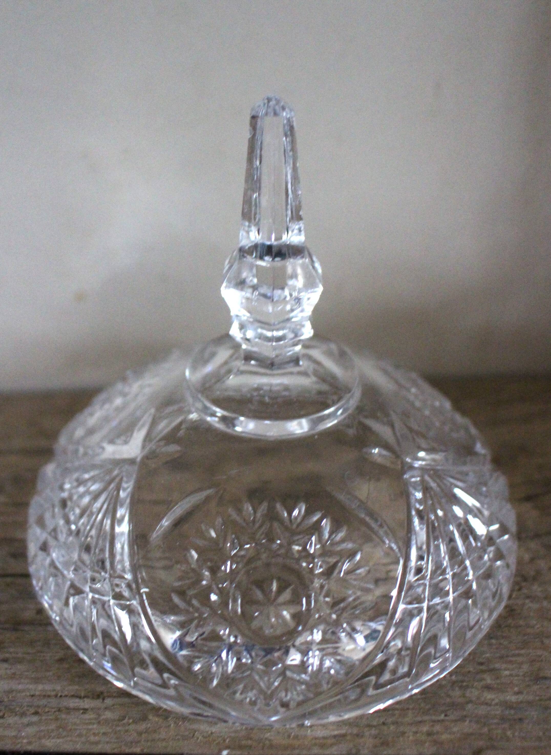 Cut glass sweet jar on feet