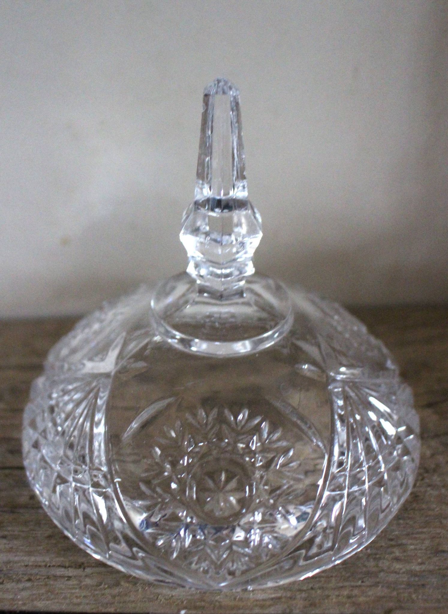 Cut glass sweet jar on feet