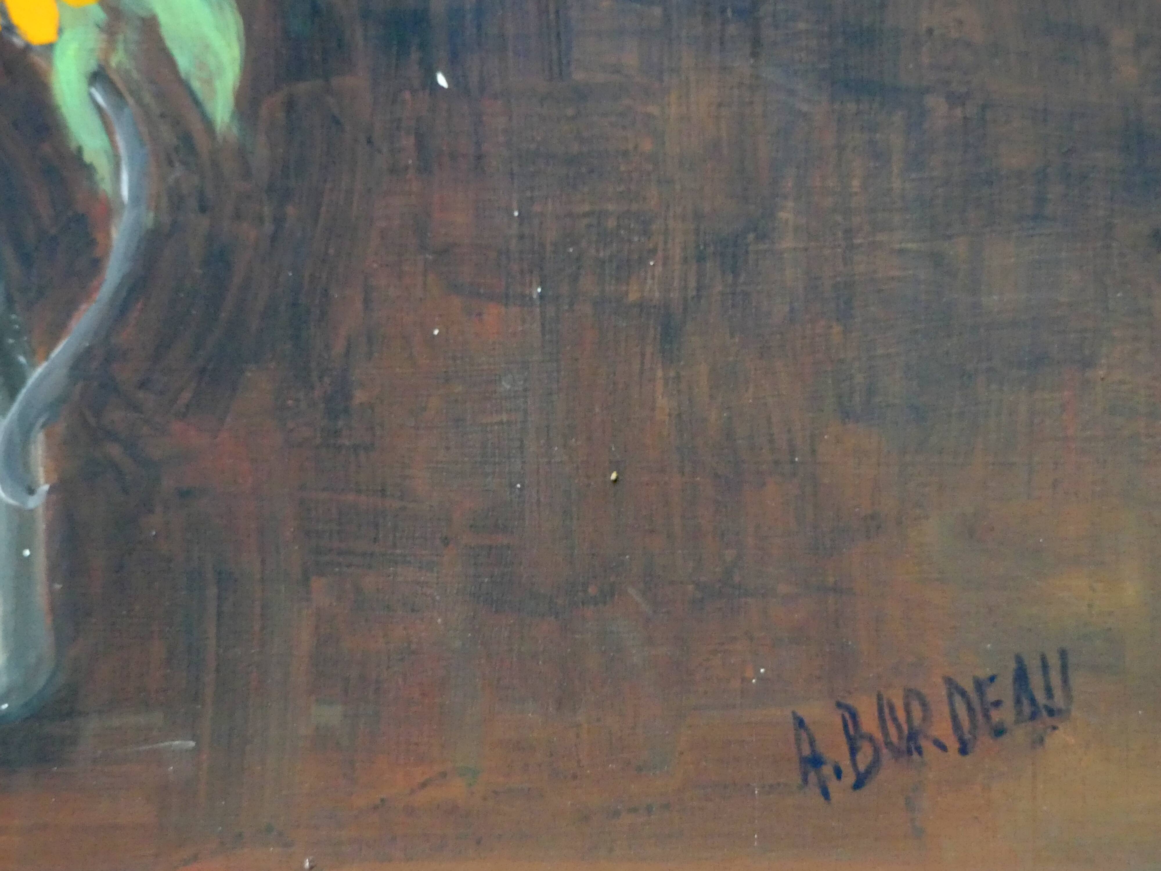 Painting colorful flowers on hardboard still life signed framed