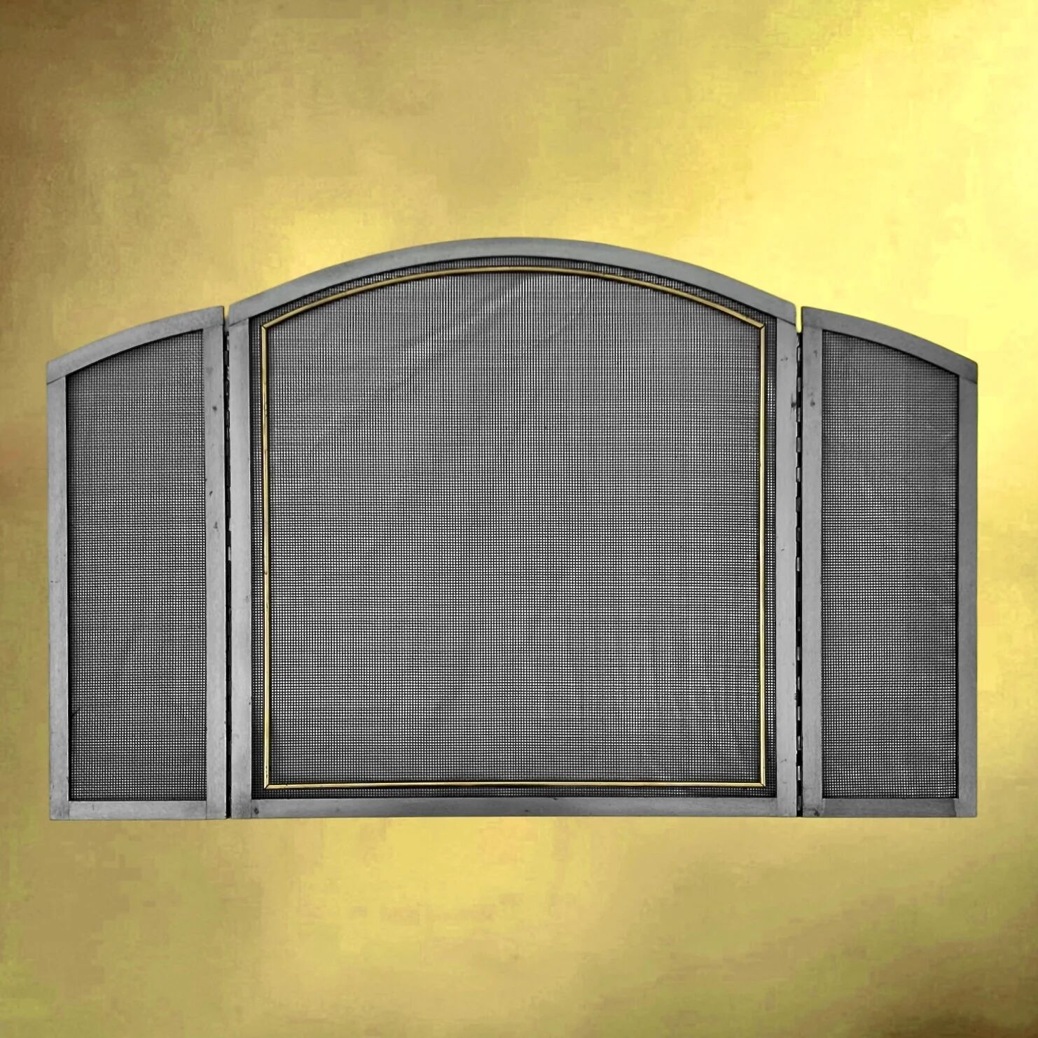Folding fireplace screen in brushed steel and gilded brass – 1960s