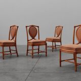 Set of 6 bamboo dining room chairs with geometric upholstery by Gasparucci