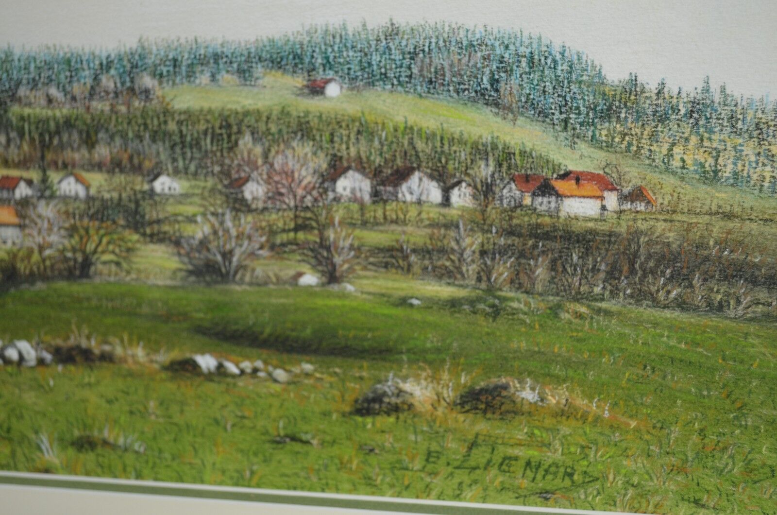 Eliane lienard (xxth century) pastel "landscape of rantechaux in the doubs" signed lower right