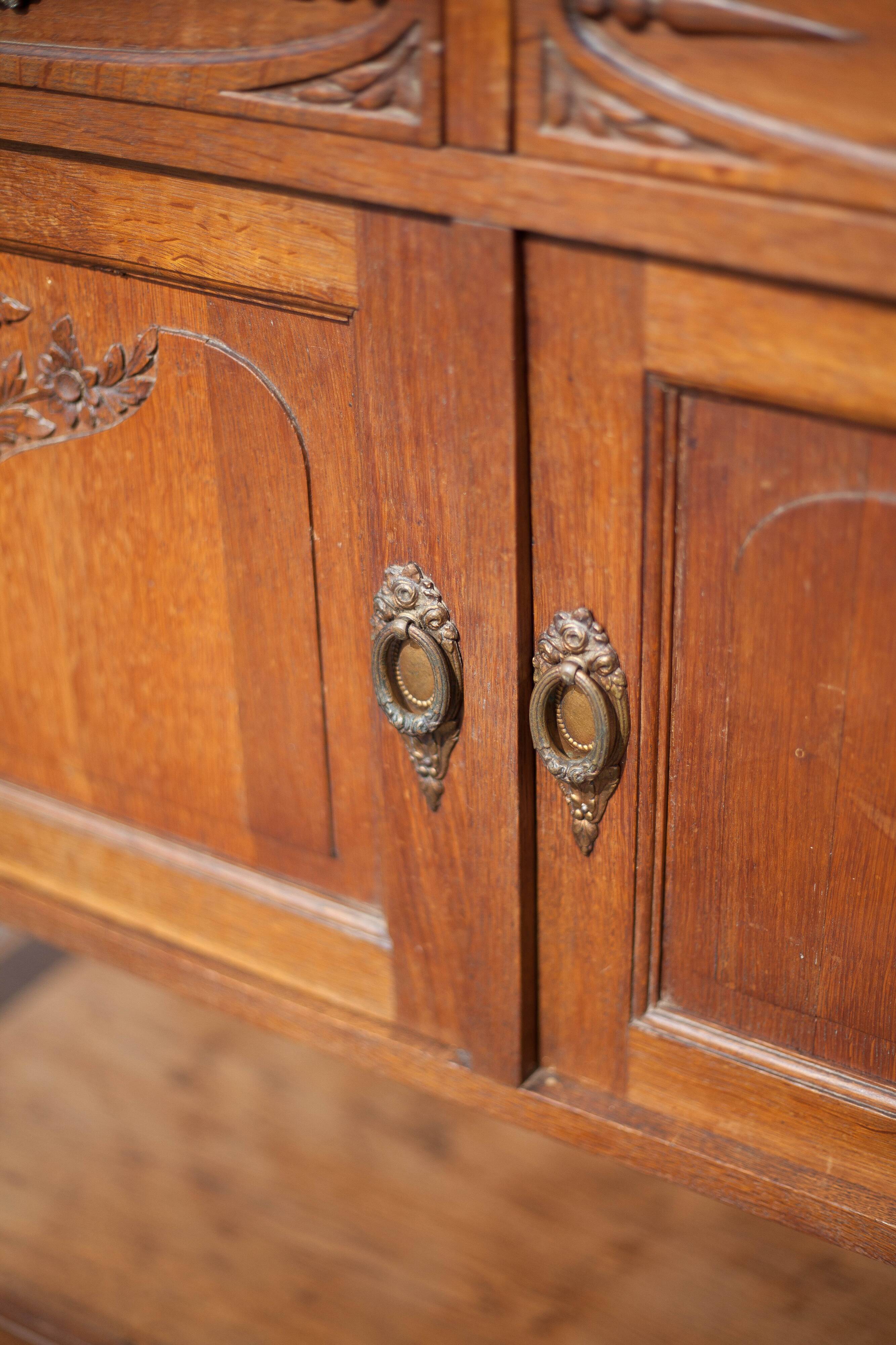 Buffet desserte bois vintage, meuble avec miroir, meuble de rangement