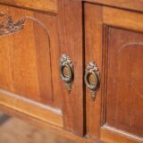Vintage wooden serving sideboard, furniture with mirror, storage unit