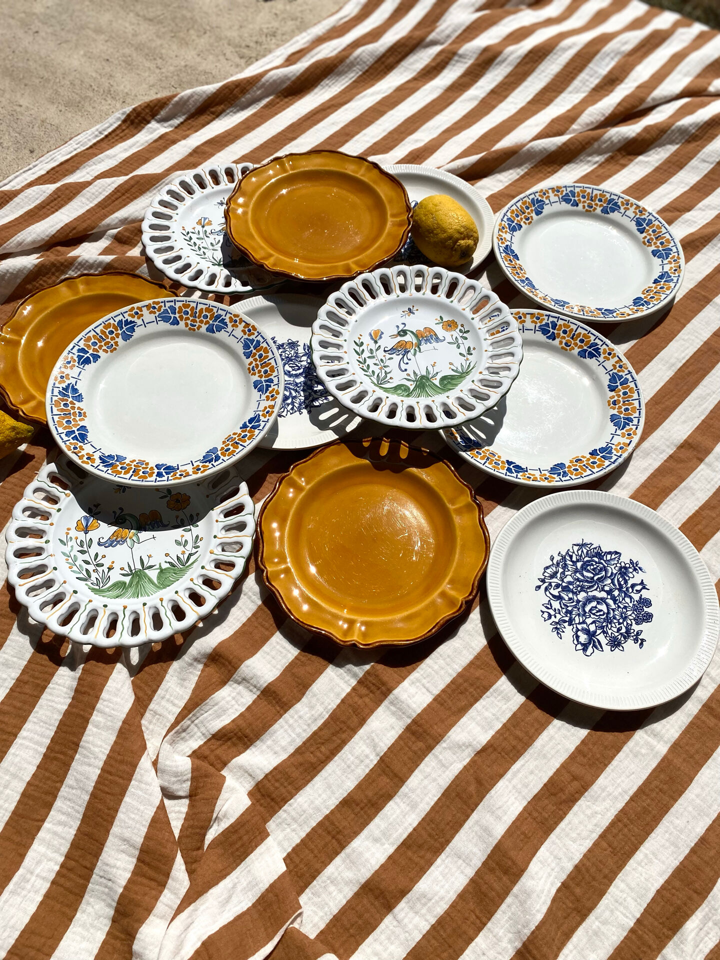 Set of twelve mismatched vintage dessert plates.