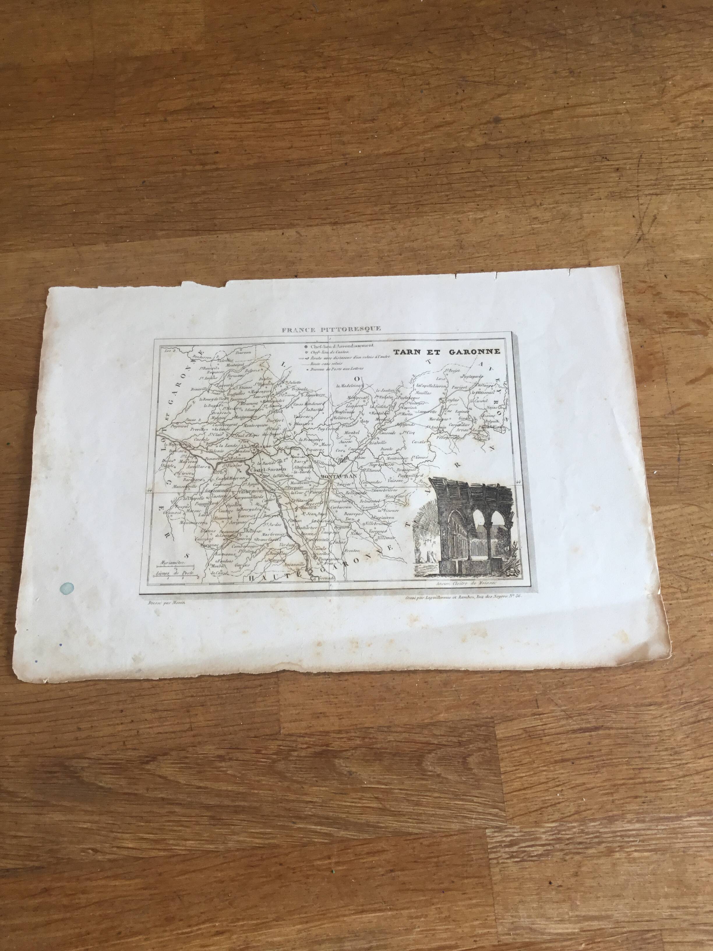 Map engraving Tarn and Garonne