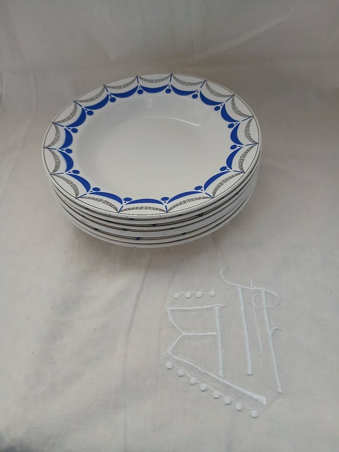 6 antique soup plates from Digoin and Sarreguemines