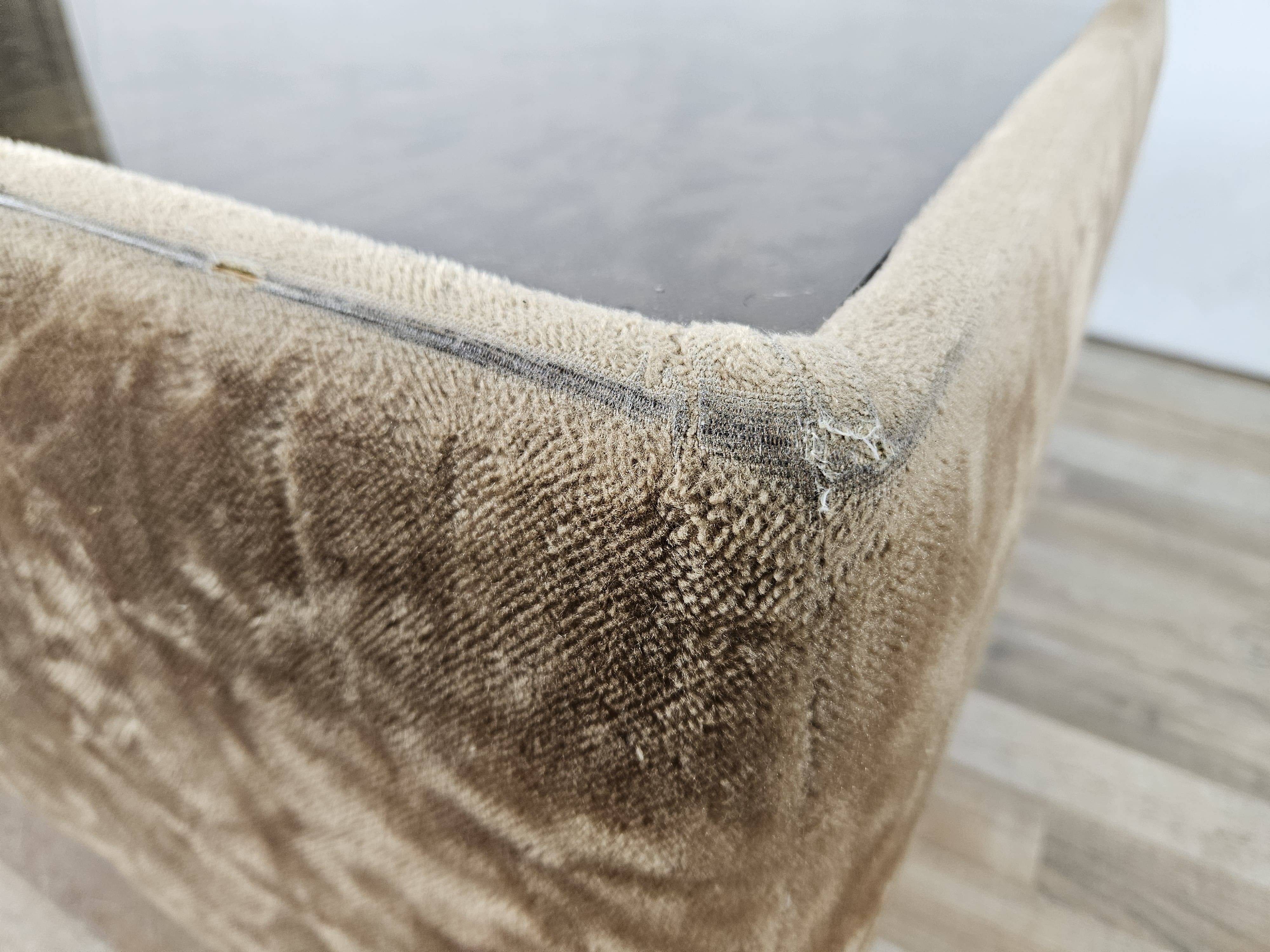 1970s coffee table covered in fabric with glass top