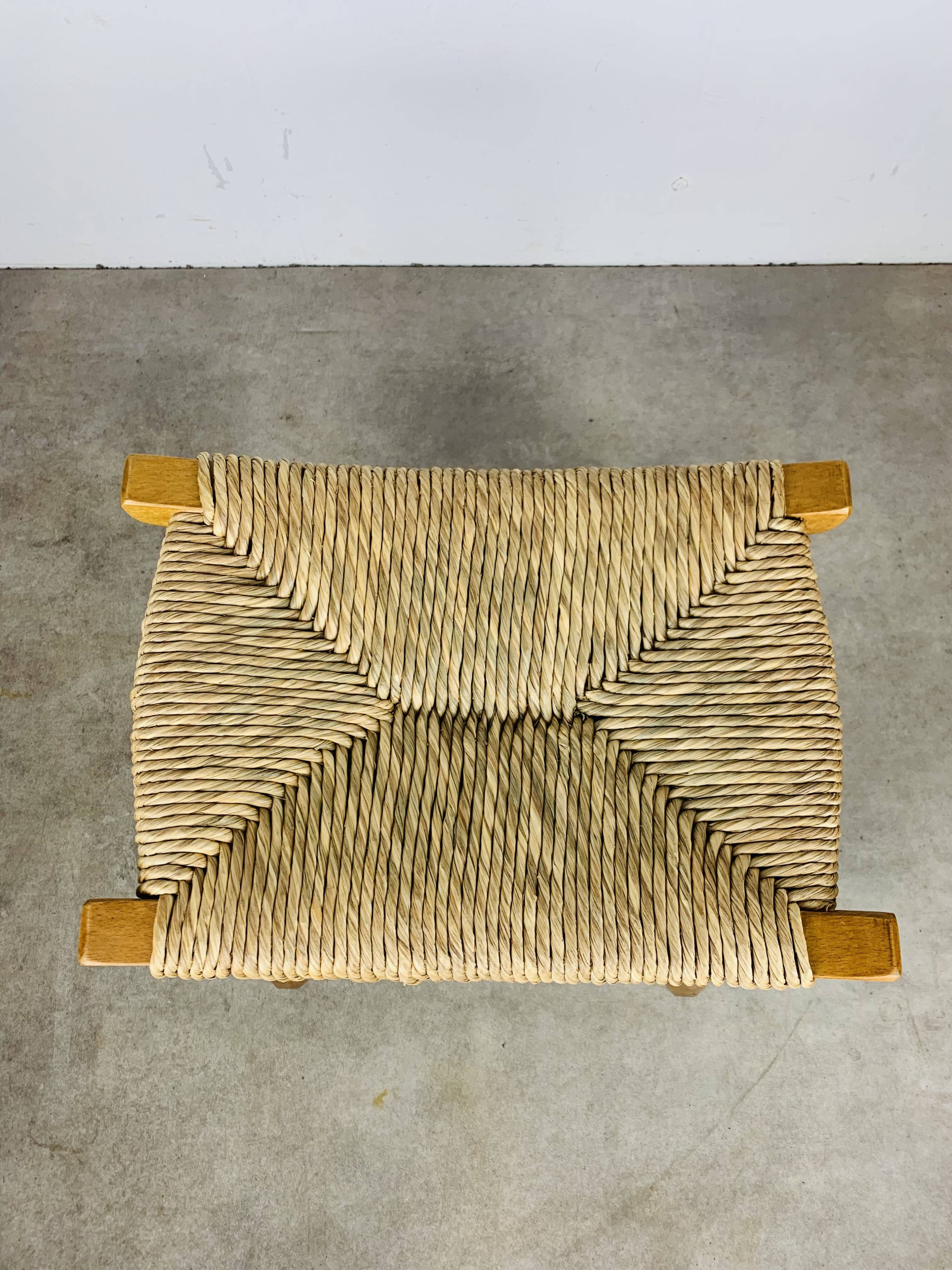Bull stool straw and wood, Swiss design, 1950s