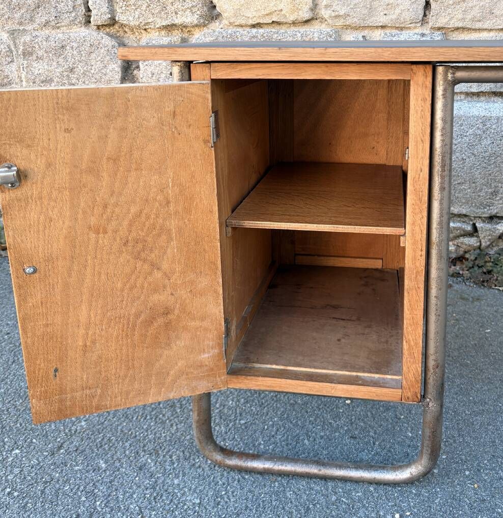Vintage children's desk and its chair, Hitier spirit, 1950s modernist.