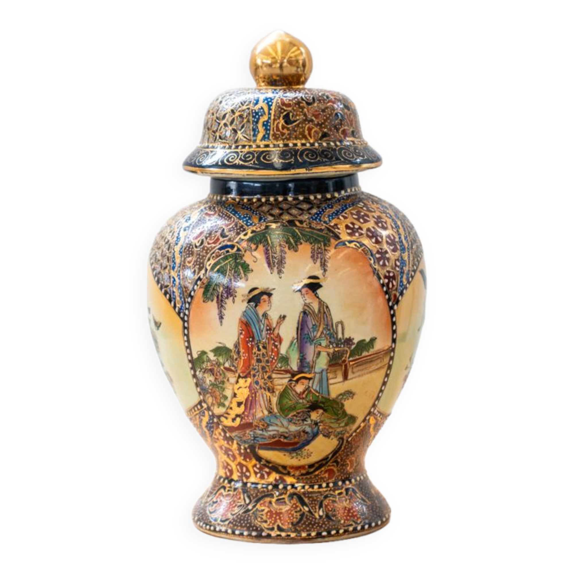 Vase en céramique chinoise peint à la main des années 1960