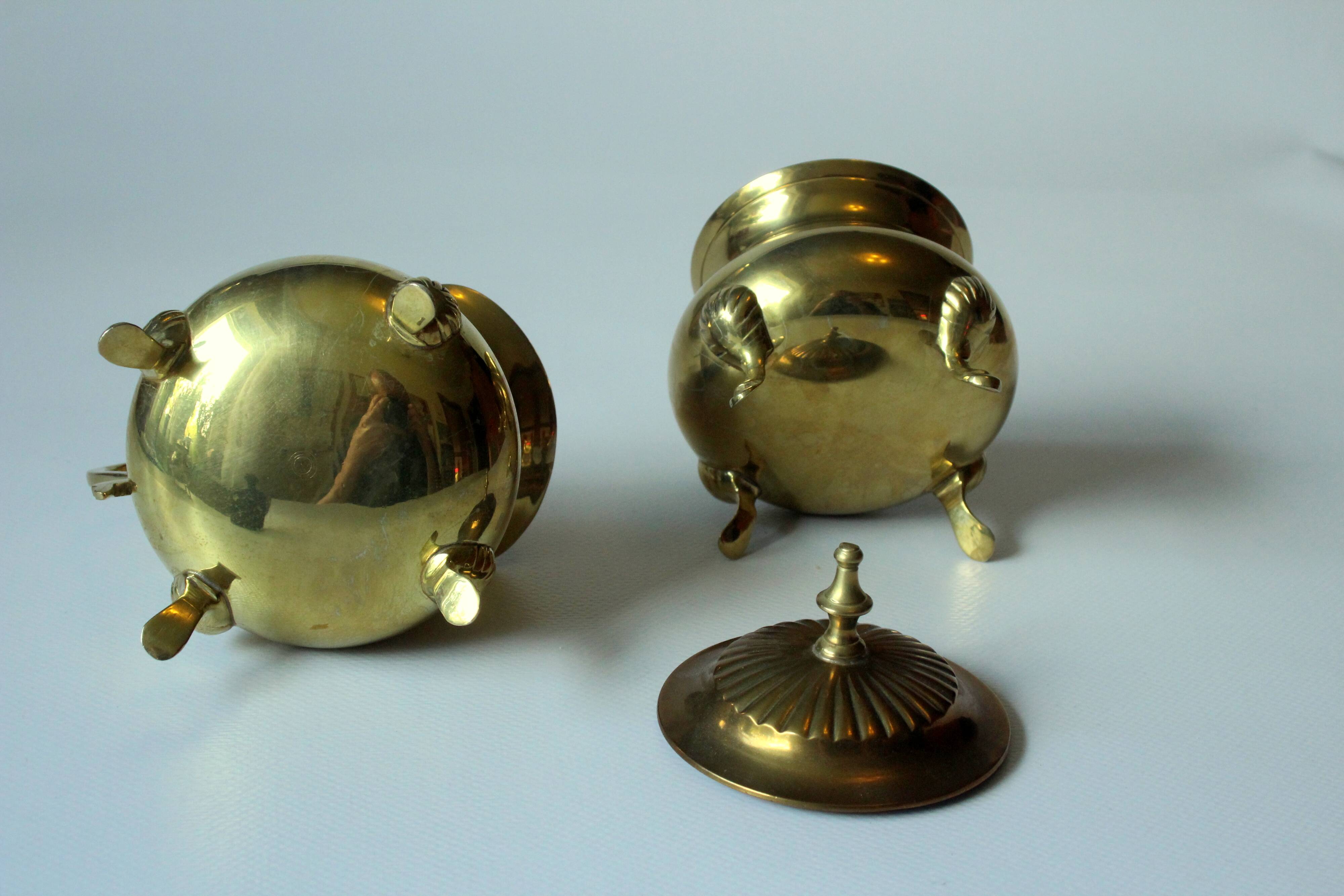 Metal teapot gold plated, inside silver plated, with milk pot and sugar bowl as a set, vintage