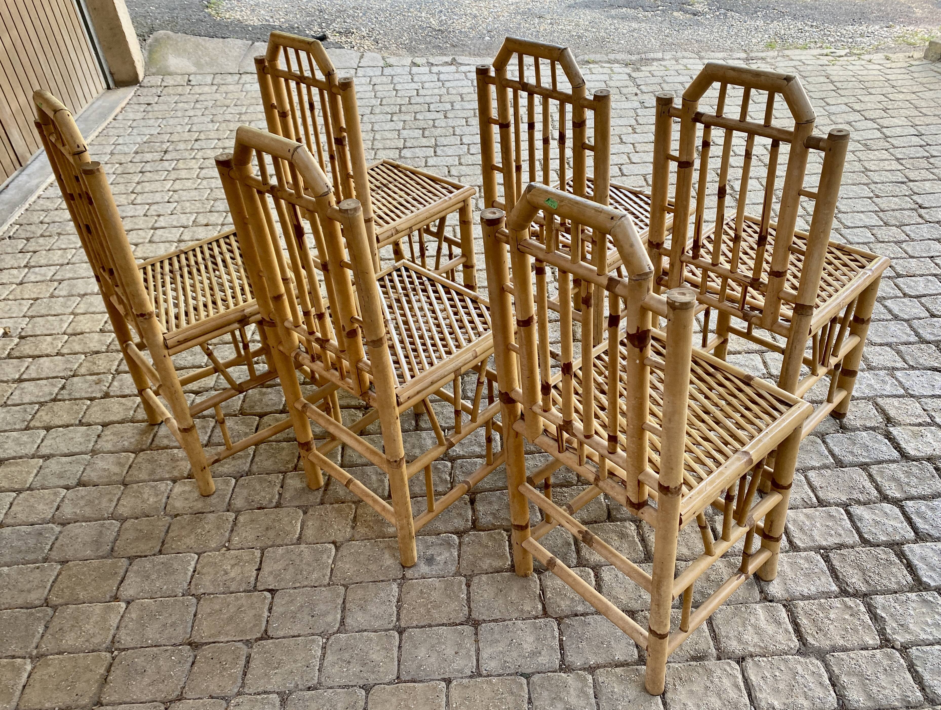 Series Of 6 Real Bamboo Chairs Circa 70
