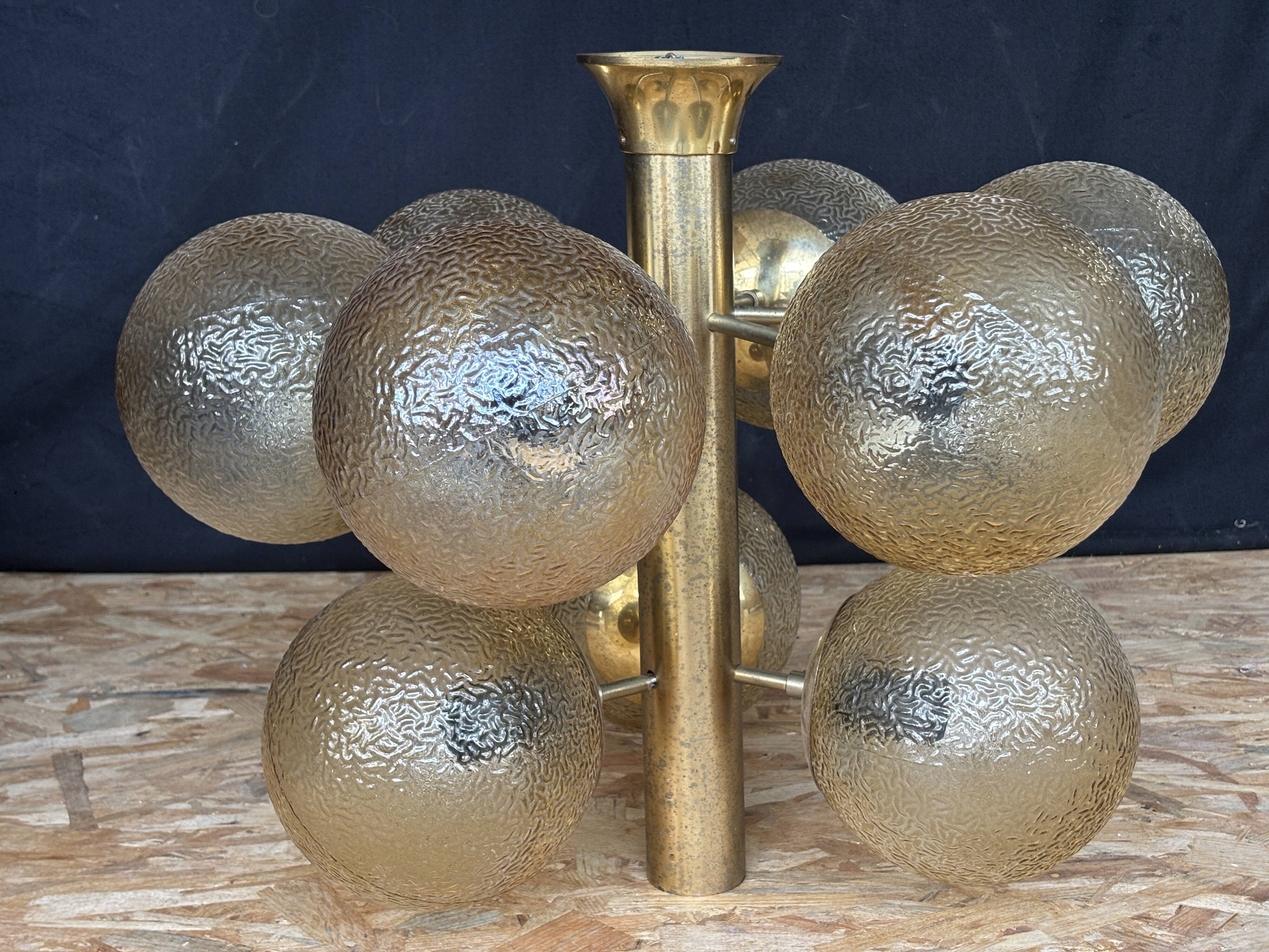 Lustre Space Age allemand 9 globes, attribué à Kaiser Leuchten, 1970