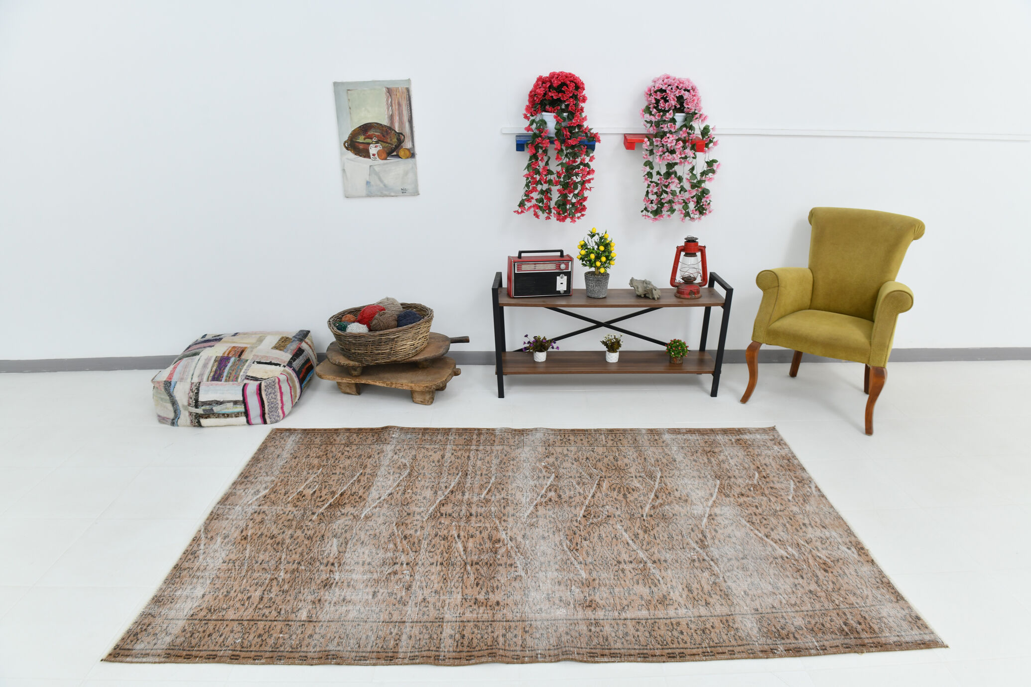 5x8 brunt orange floral vintage rug, 151x244cm
