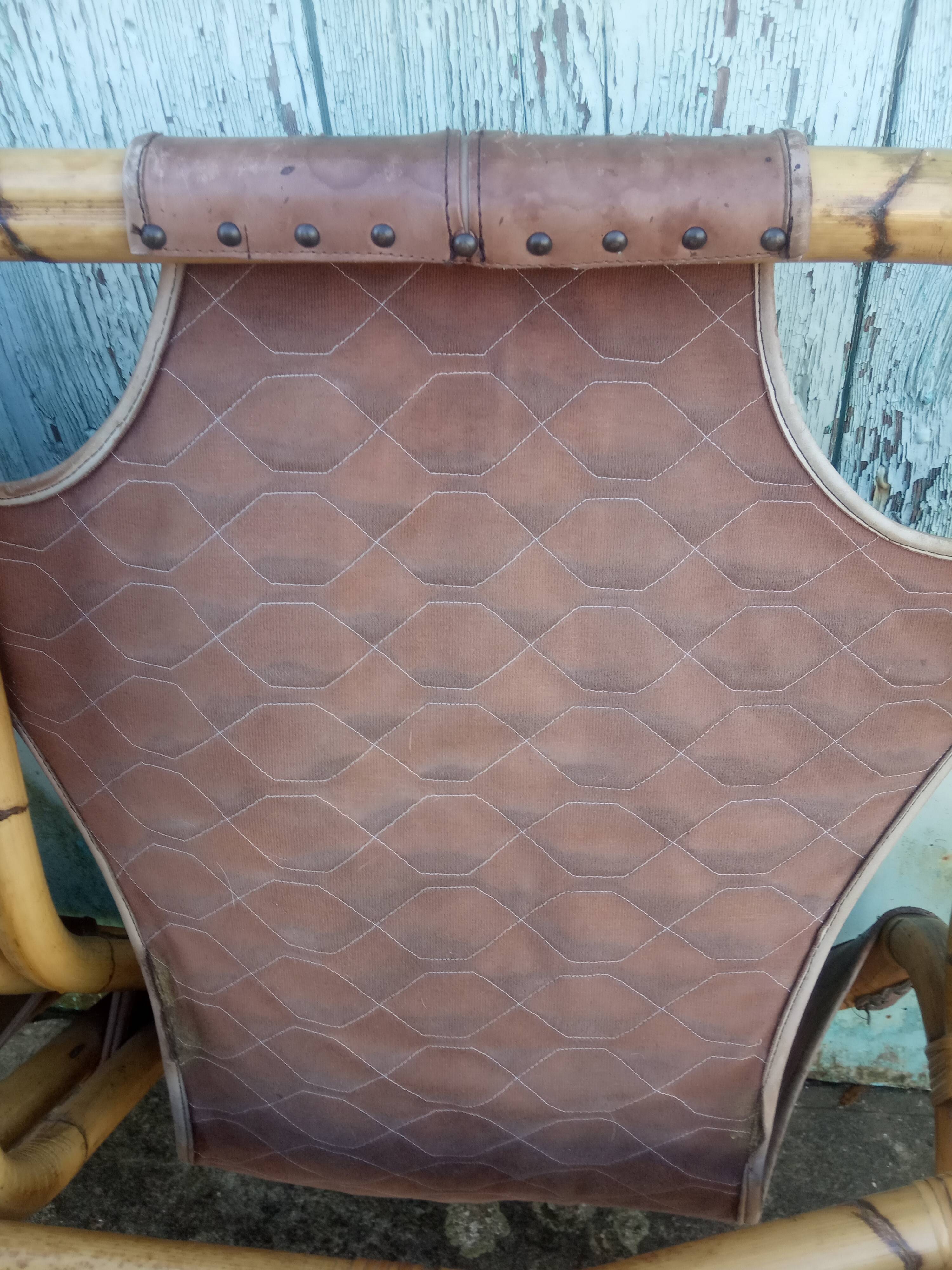 Bench 2 seater Rohe Noordwolde 60s rattan and leather