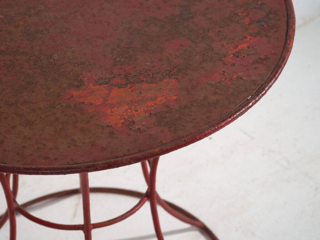 Antique painted metal table – European round industrial table – circa 1920